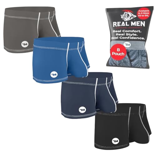 Real Men 3in Nylon Boxer Briefs B Pouch Lrg 4pk Blk/Drk...