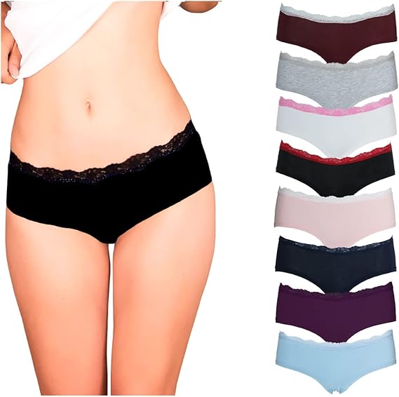 Emprella Women's Lace Underwear Hipster Panties Cotton-Spandex-10 Pack Colors and Patterns May Vary, Assorted